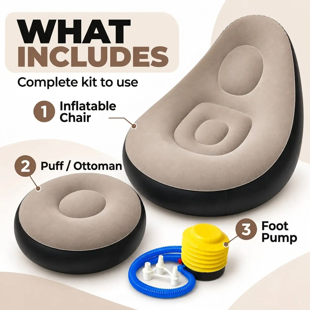 1x Inflatable Lounge Chair with Ottoman - Taupe