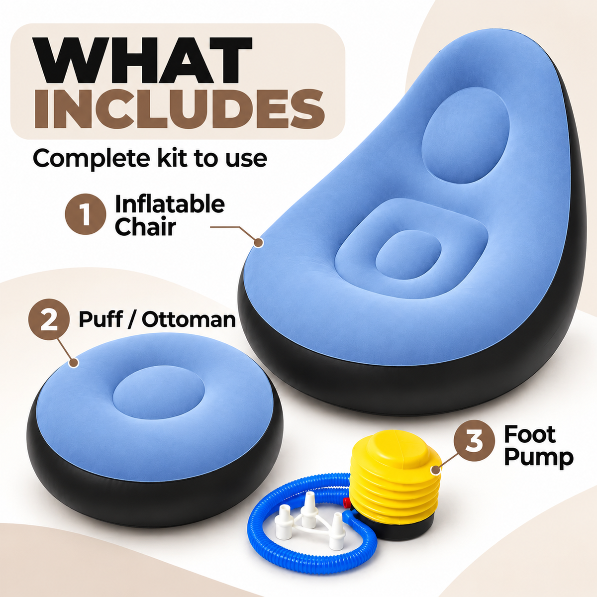 1x Inflatable Lounge Chair with Ottoman - Navy Blue